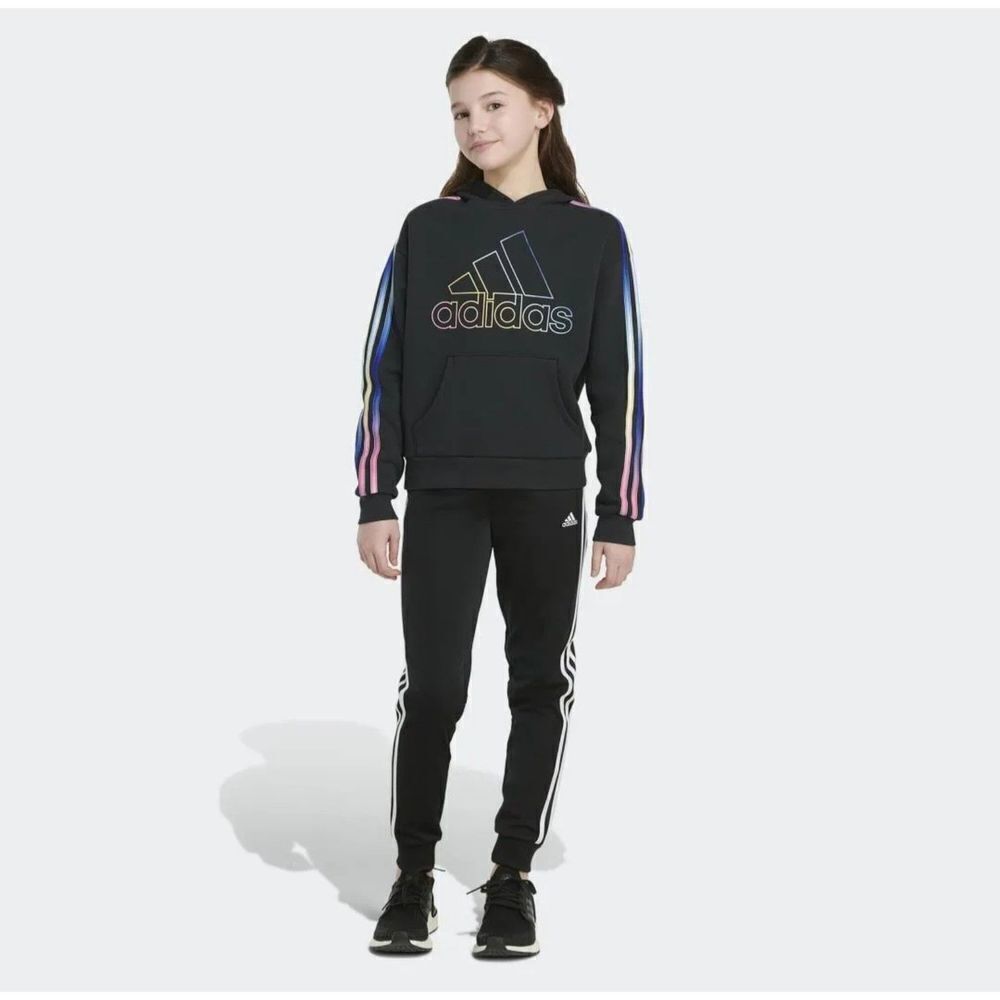 Adidas Kids Gradient Multi 3-Stripes Fleece Hooded Pullover, M(10/12)